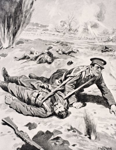 Lance-Corporal Joseph Tombs VC, with One of Four Wounded Comrades He Saved Near Armentieres, France, 16th June 1915, from 